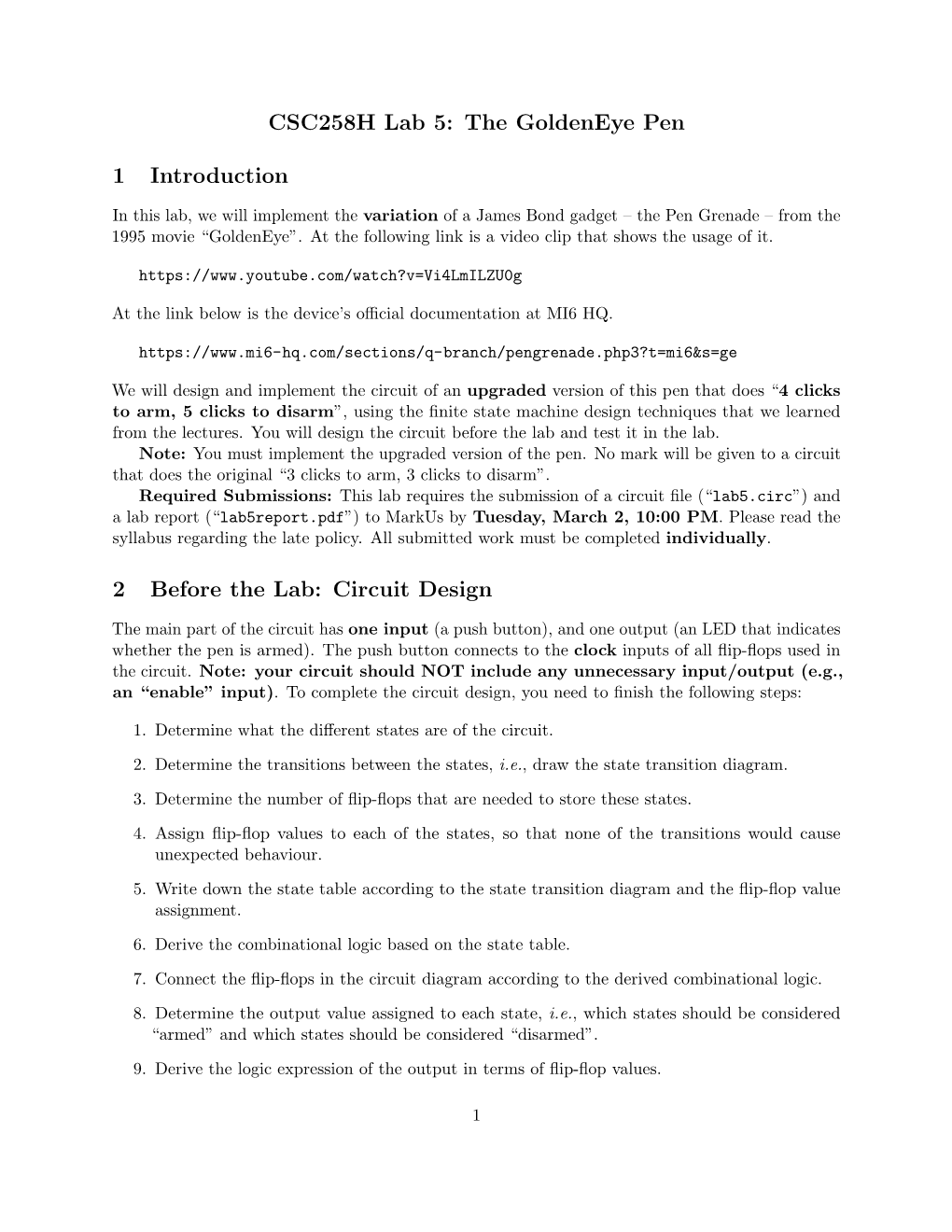 The Goldeneye Pen 1 Introduction 2 Before the Lab: Circuit Design