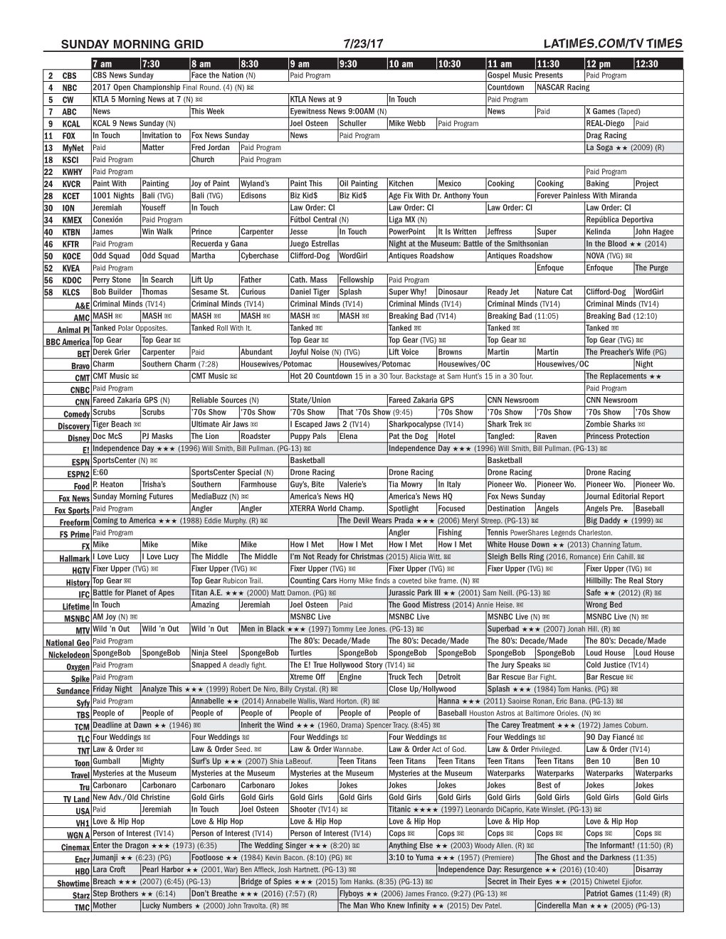 Sunday Morning Grid 7/23/17 Latimes.Com/Tv Times