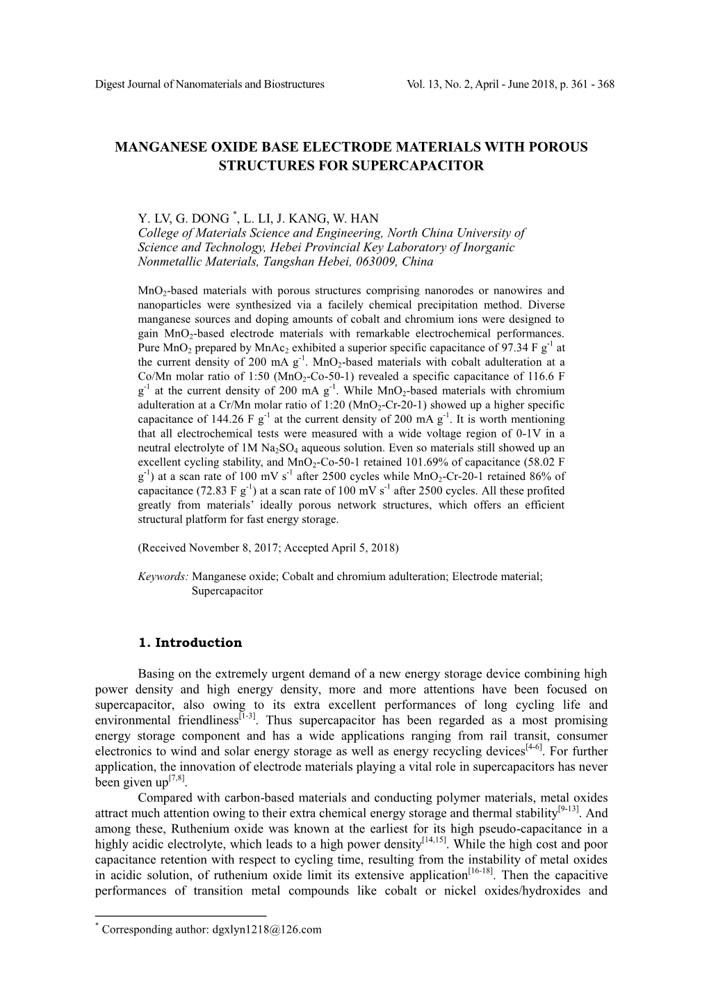 Manganese Oxide Base Electrode Materials with Porous Structures for Supercapacitor