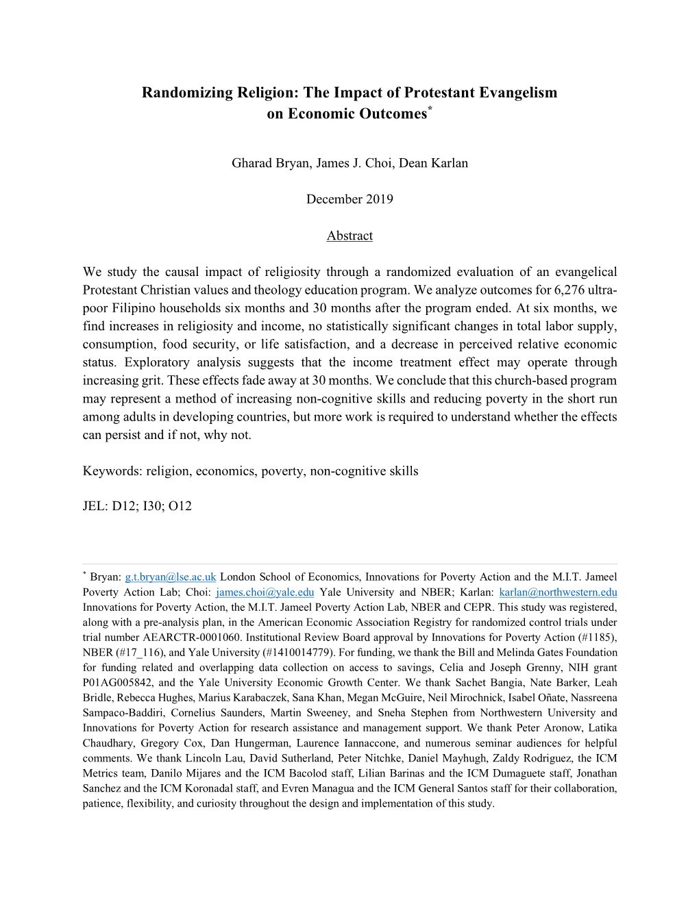 The Impact of Protestant Evangelism on Economic Outcomes*