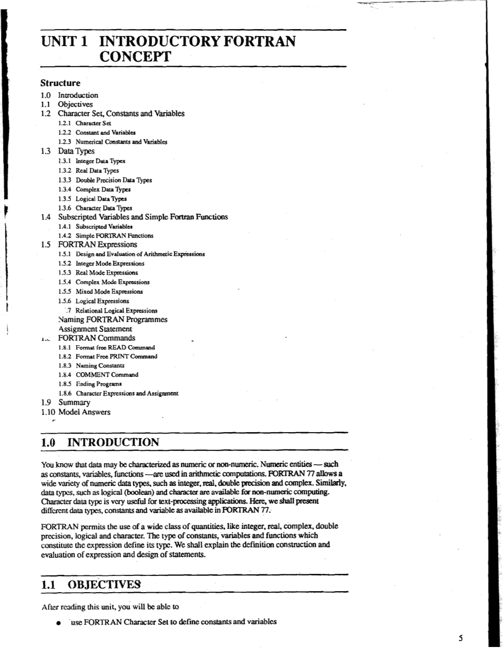 Unit 1 Introductory Fortran Concept