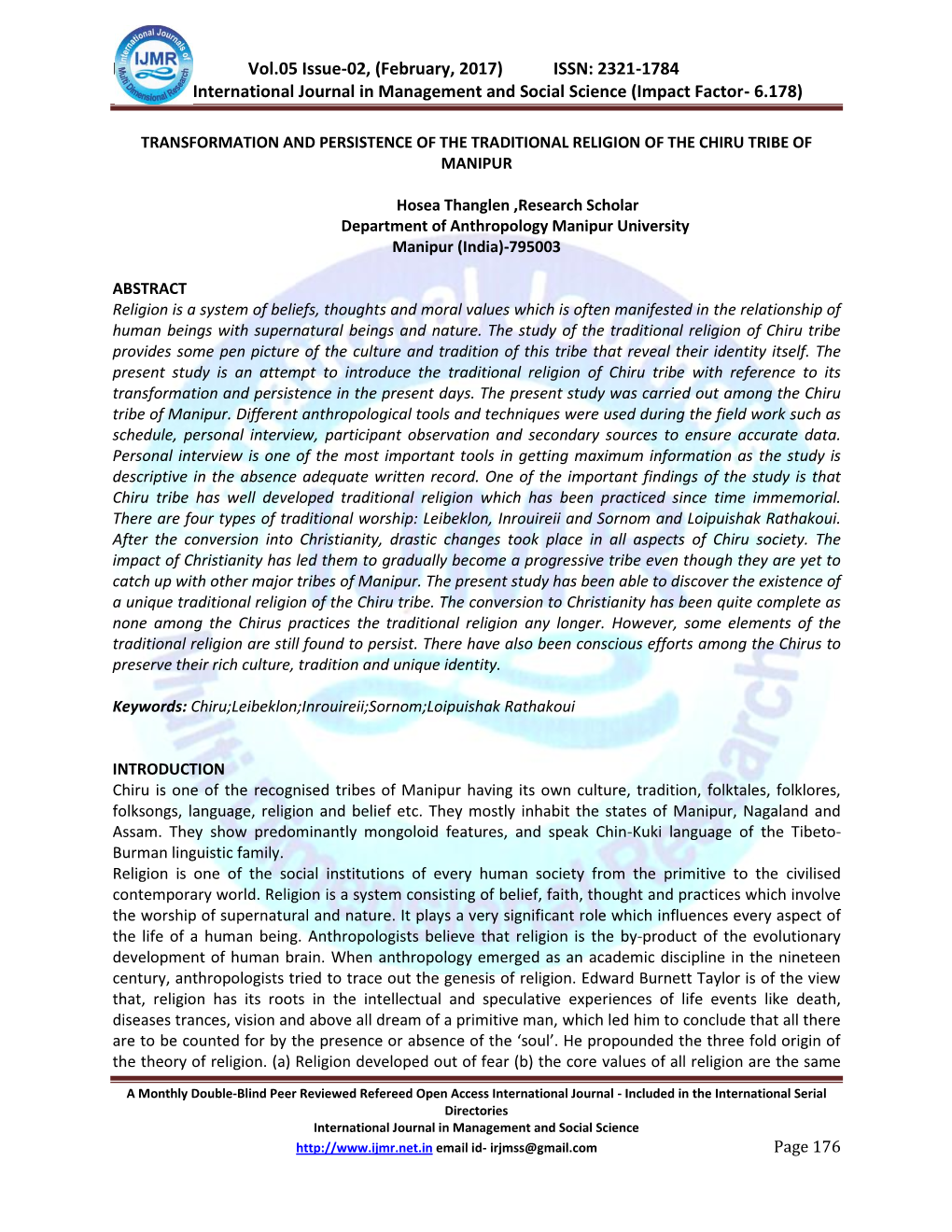 IJMSS Vol.05 Issue-02, (February, 2017) ISSN: 2321-1784 International Journal in Management and Social Science (Impact Factor- 6.178)