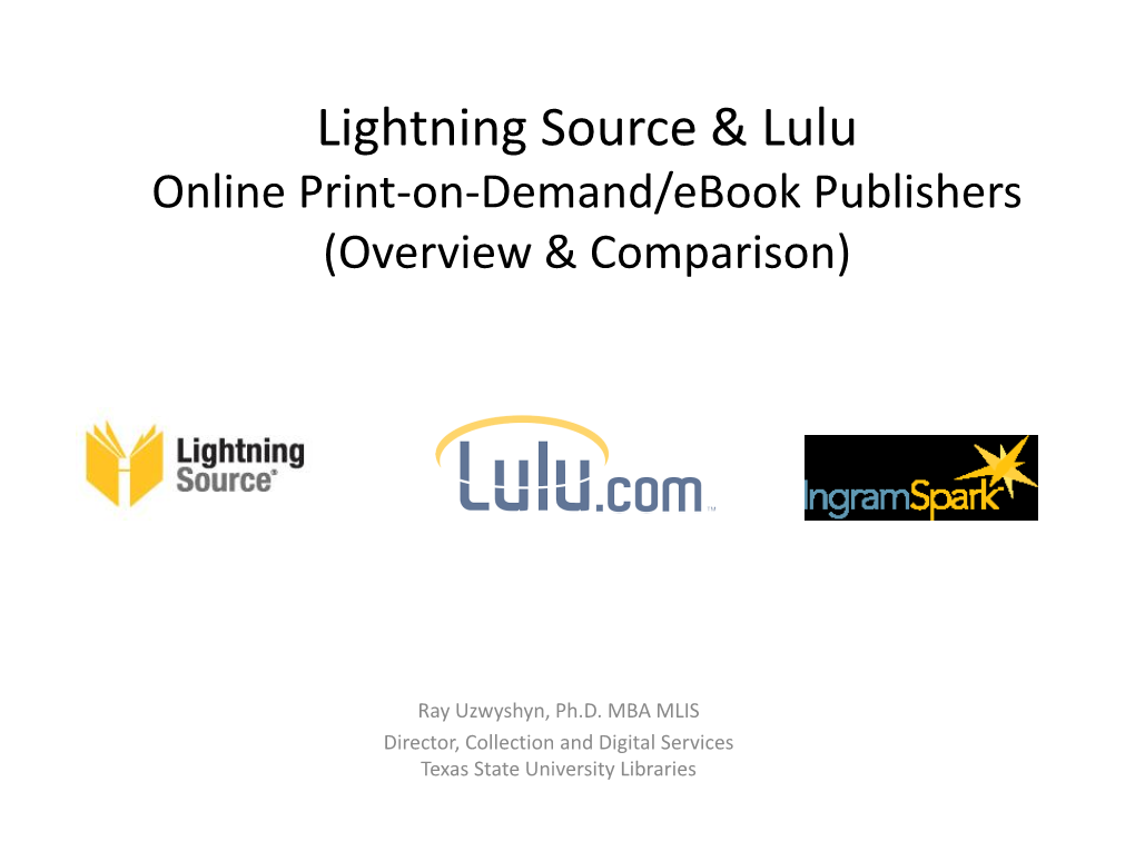 Lightning Source & Lulu Online Print on Demand Comparison