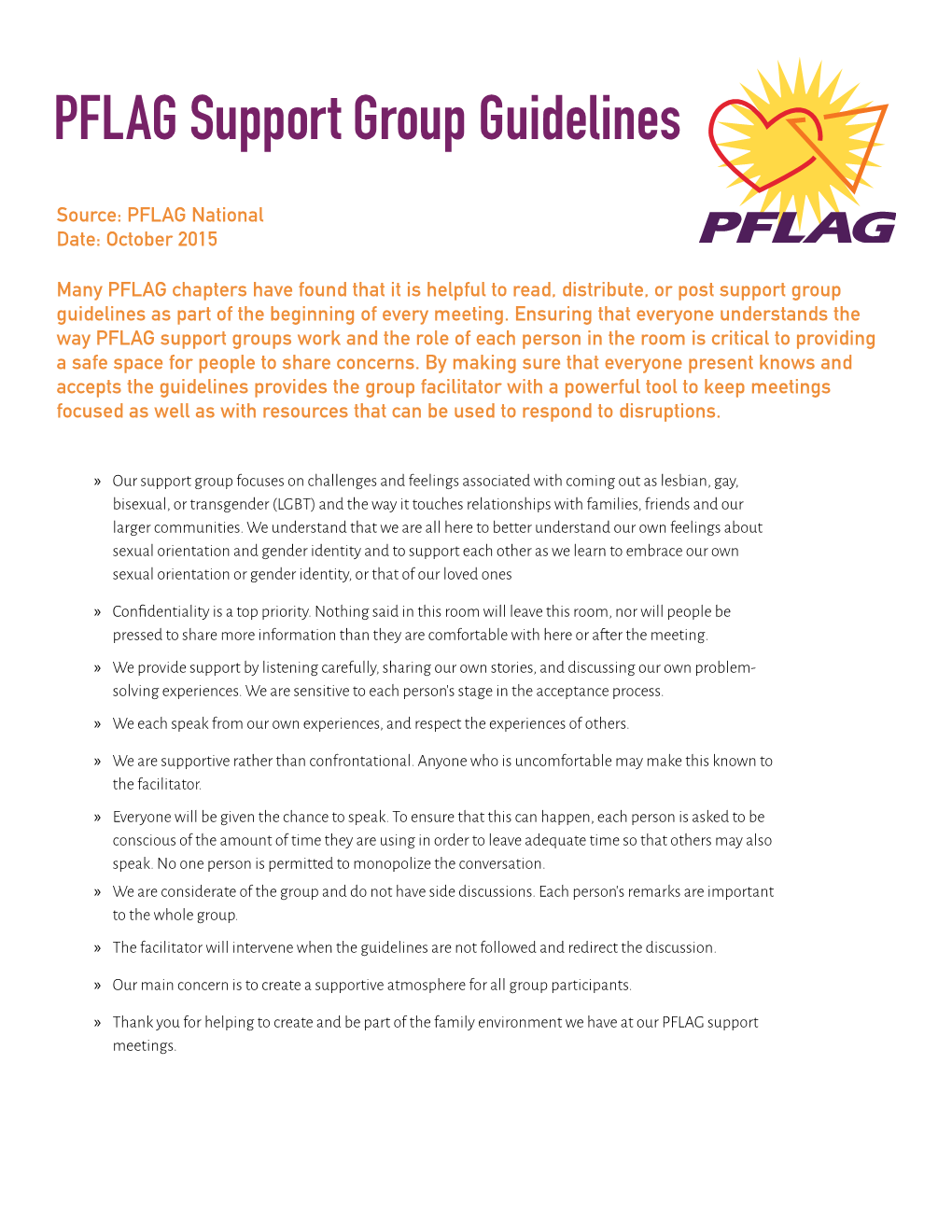 PFLAG Support Group Guidelines