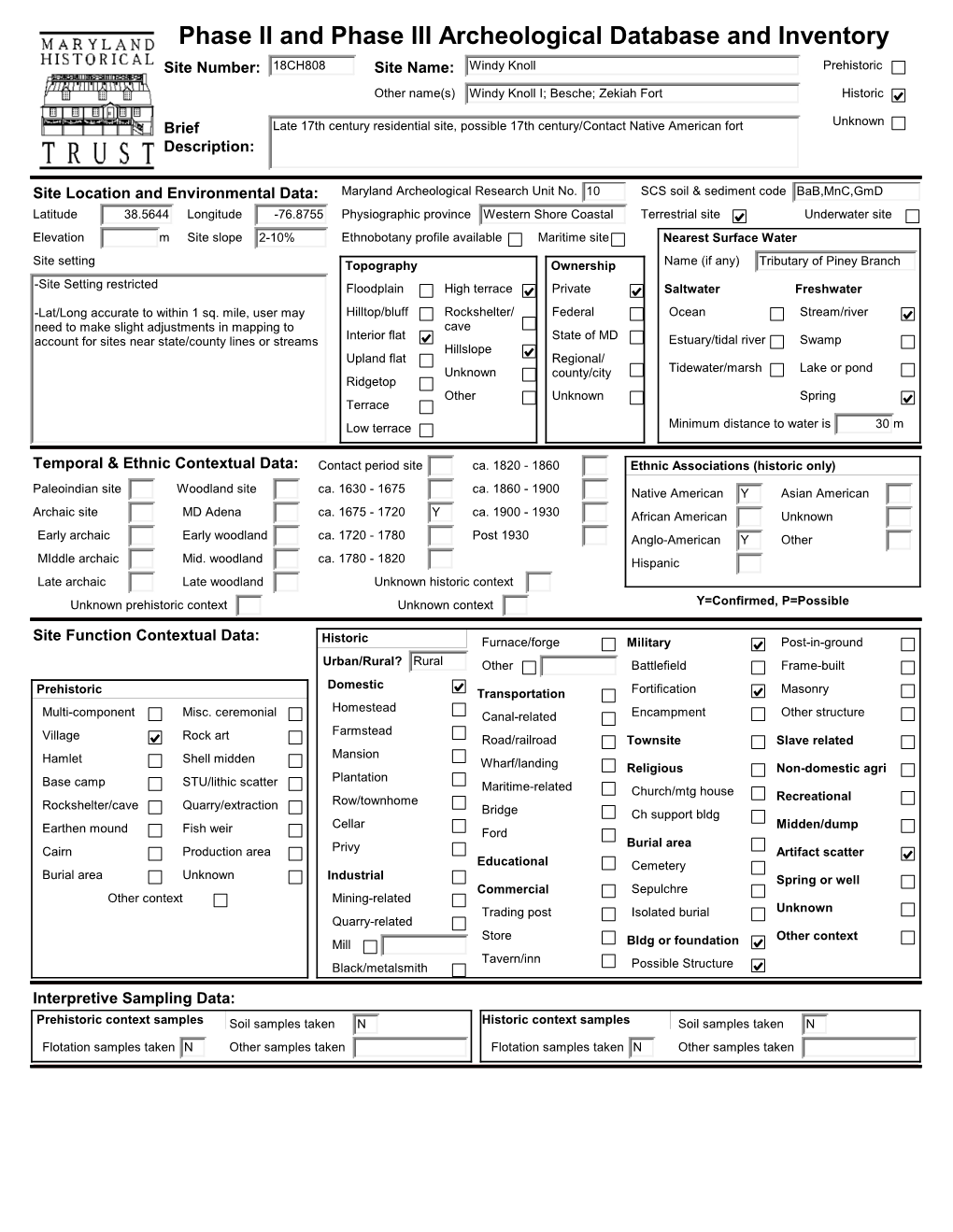 Phase II and Phase III Archeological Database and Inventory