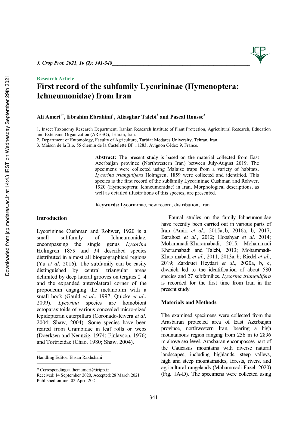 (Hymenoptera: Ichneumonidae) from Iran