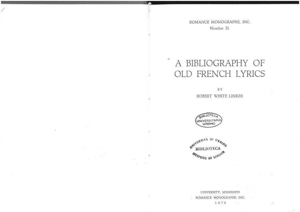 A Bibliography of Old French Lyrics