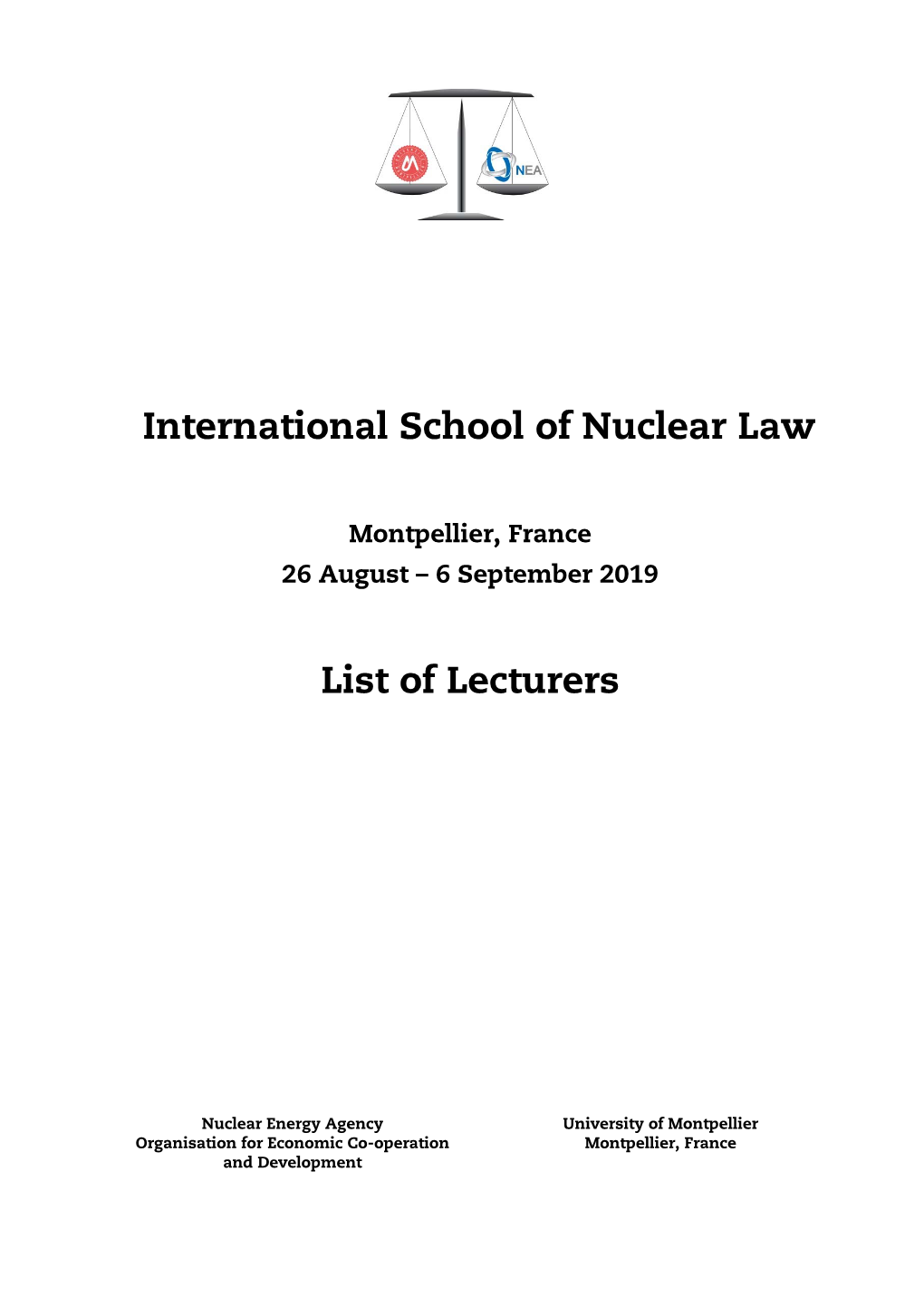 International School of Nuclear Law List of Lecturers