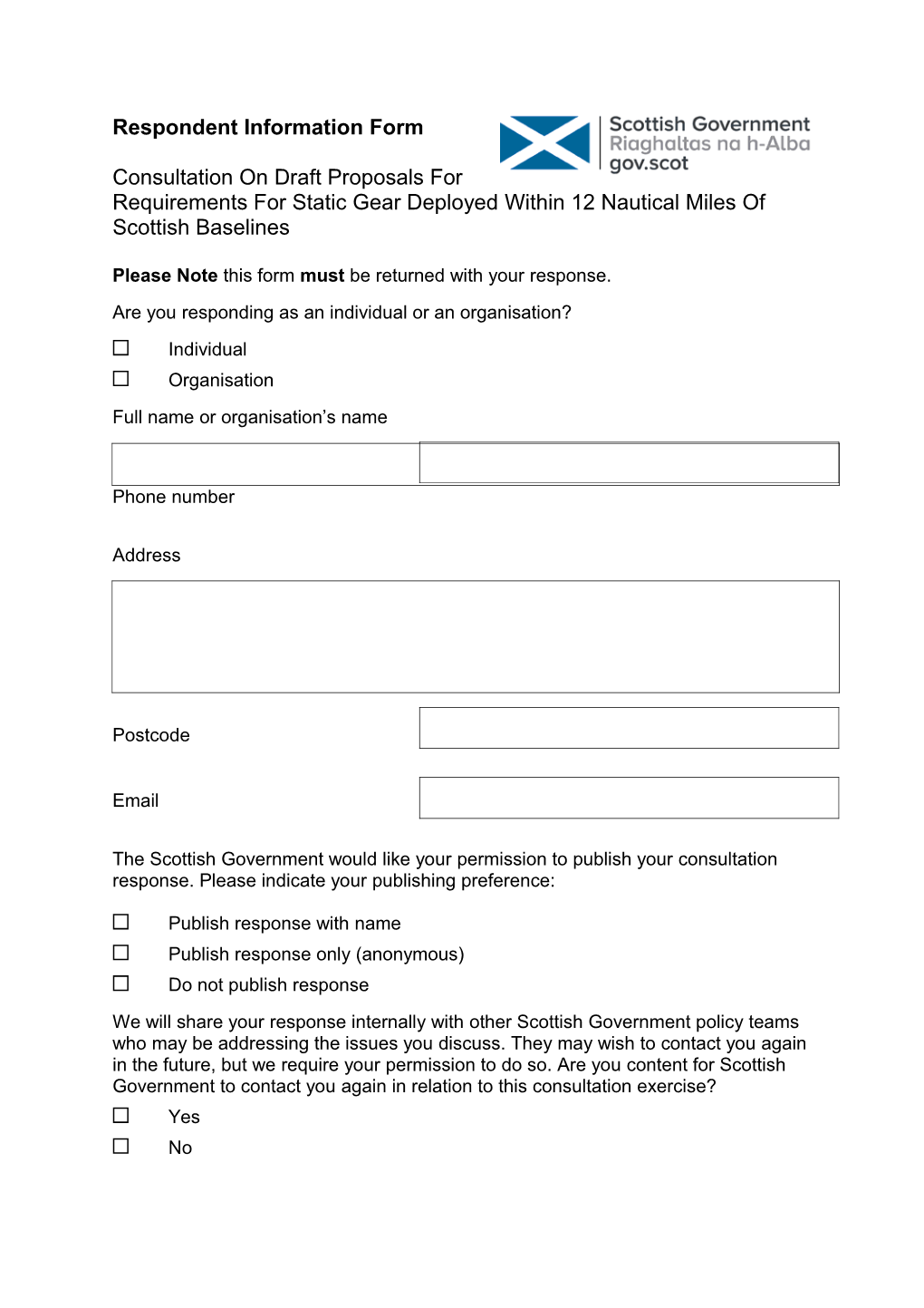 Please Note This Form Must Be Returned with Your Response