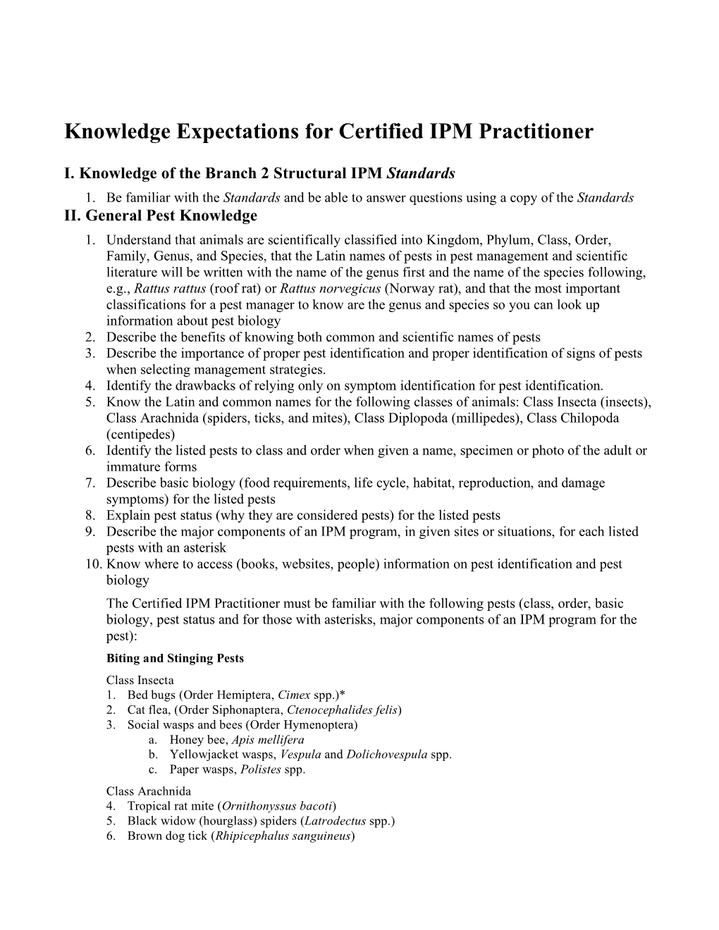 Knowledge Expectations for Certified IPM Practitioner