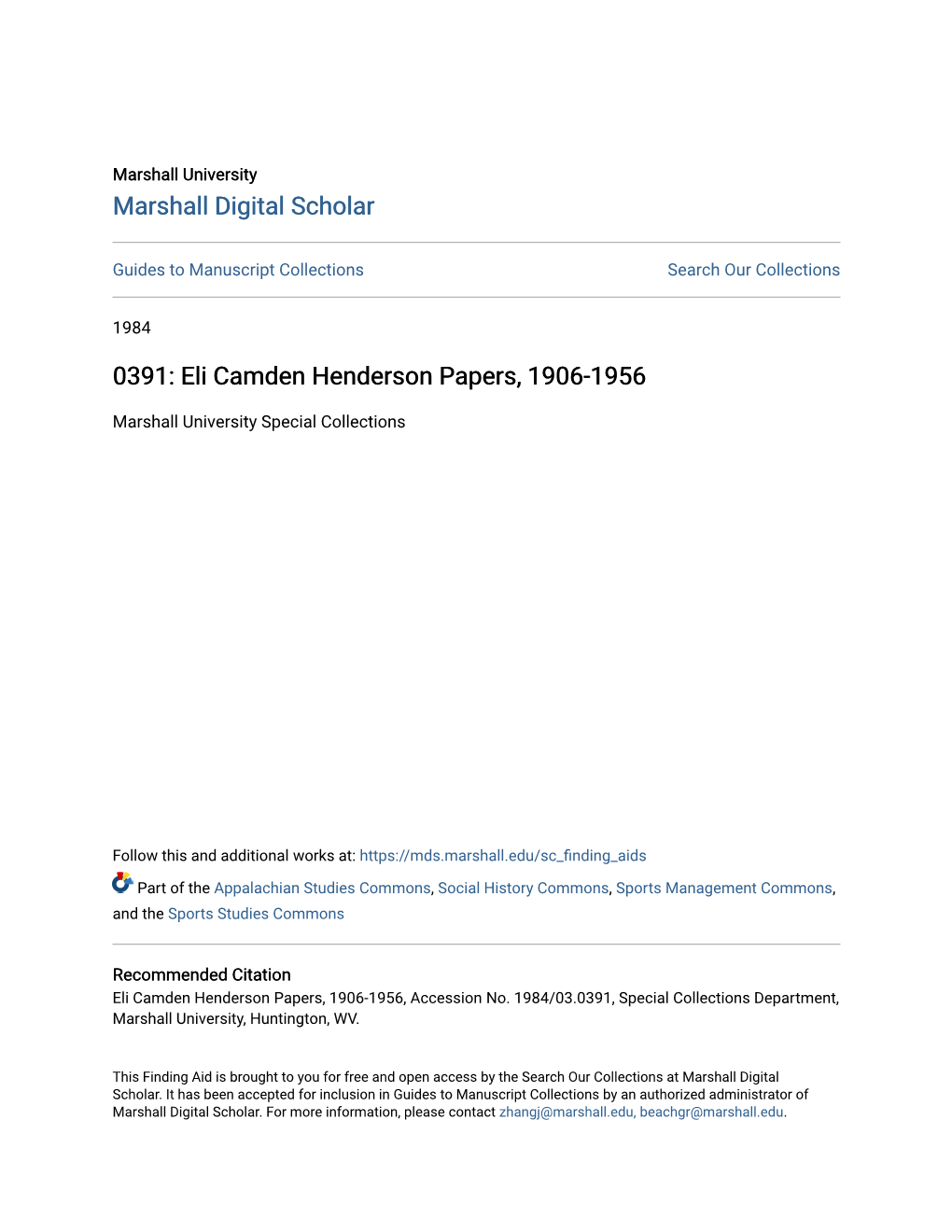 Eli Camden Henderson Papers, 1906-1956