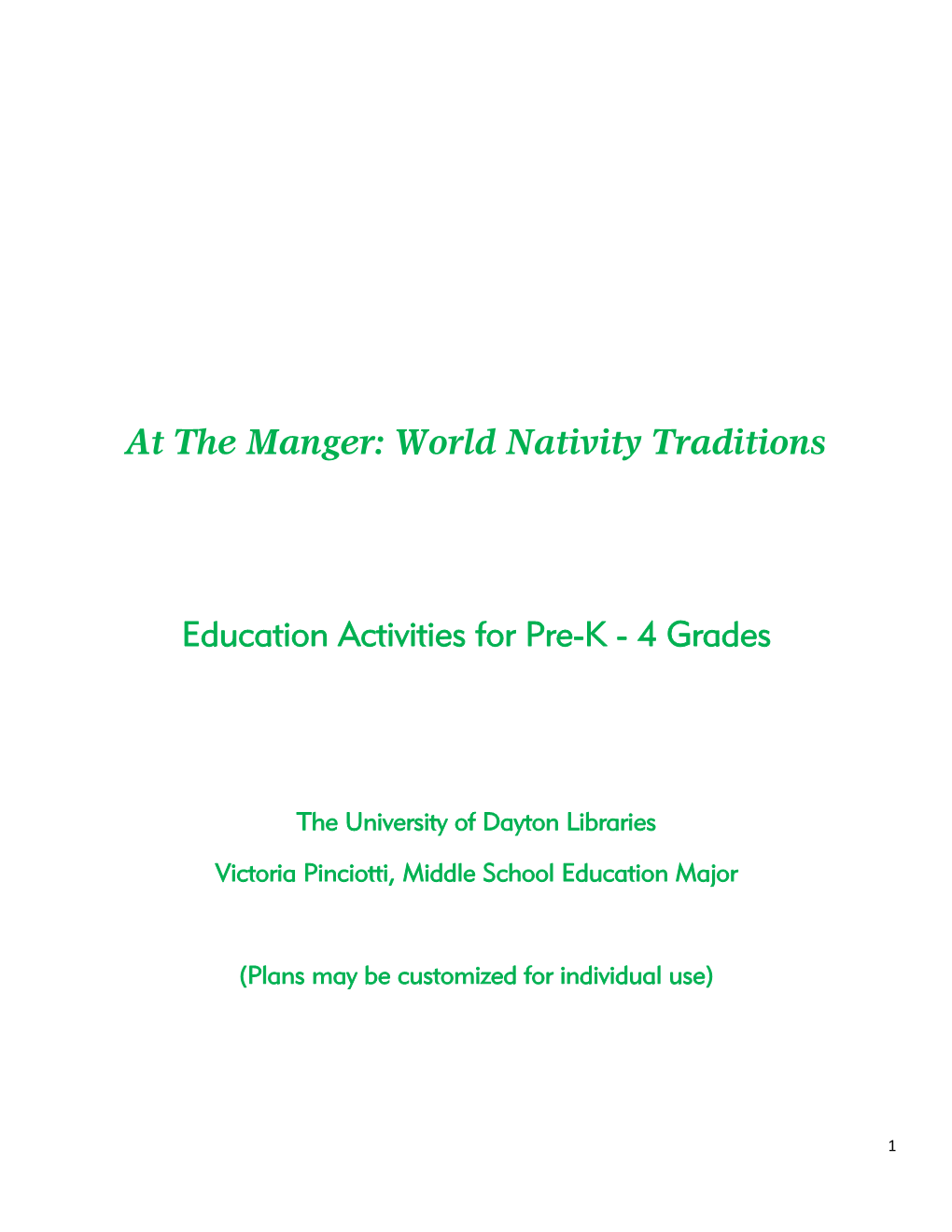 At the Manger: World Nativity Traditions Education Activities for Pre-K