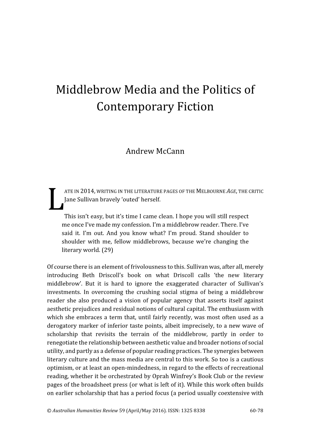 Middlebrow Media and the Politics of Contemporary Fiction