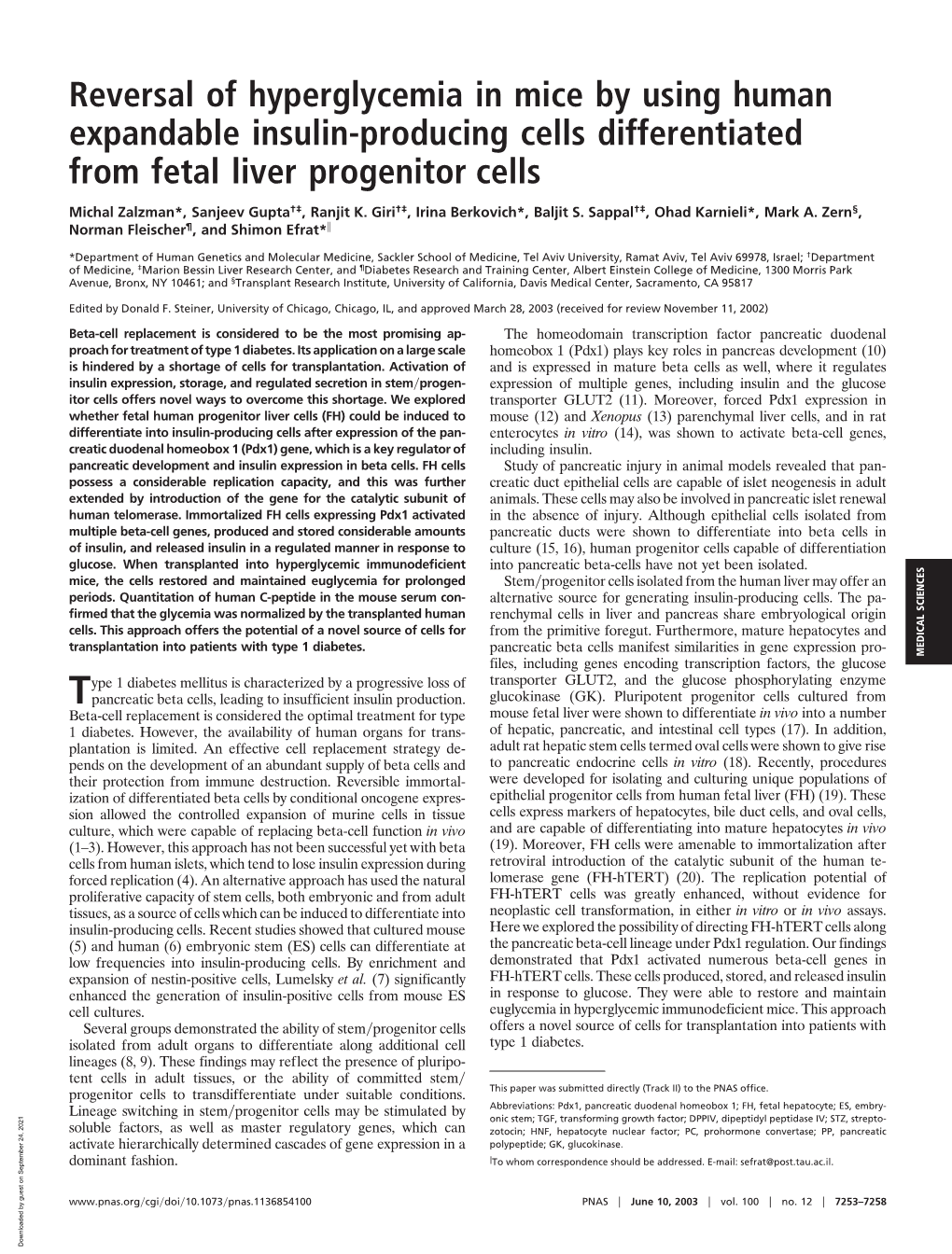 Reversal of Hyperglycemia in Mice by Using Human Expandable Insulin-Producing Cells Differentiated from Fetal Liver Progenitor Cells