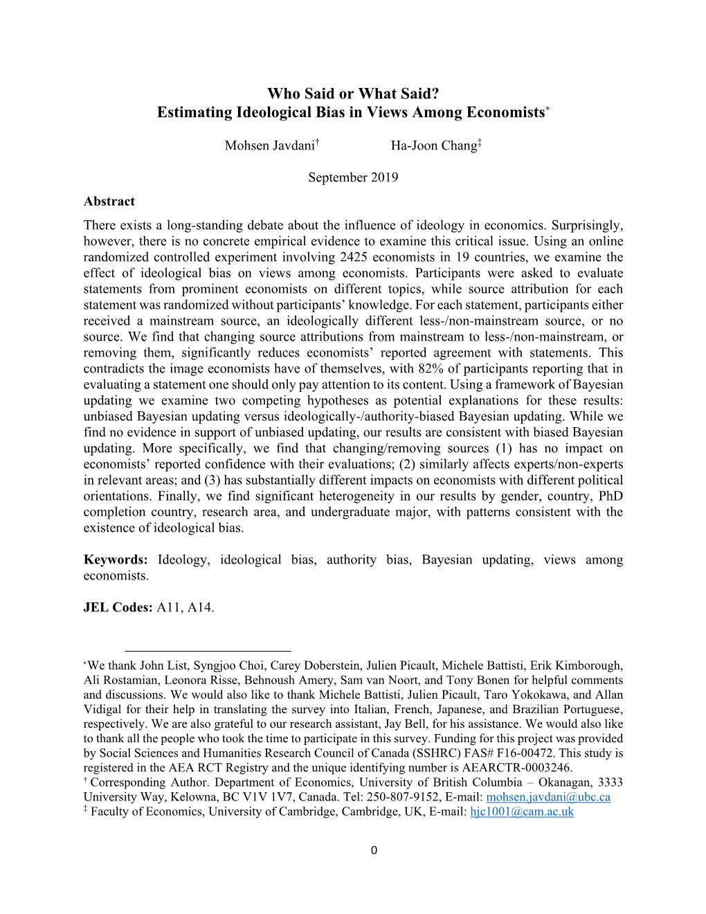 Estimating Ideological Bias in Views Among Economists*