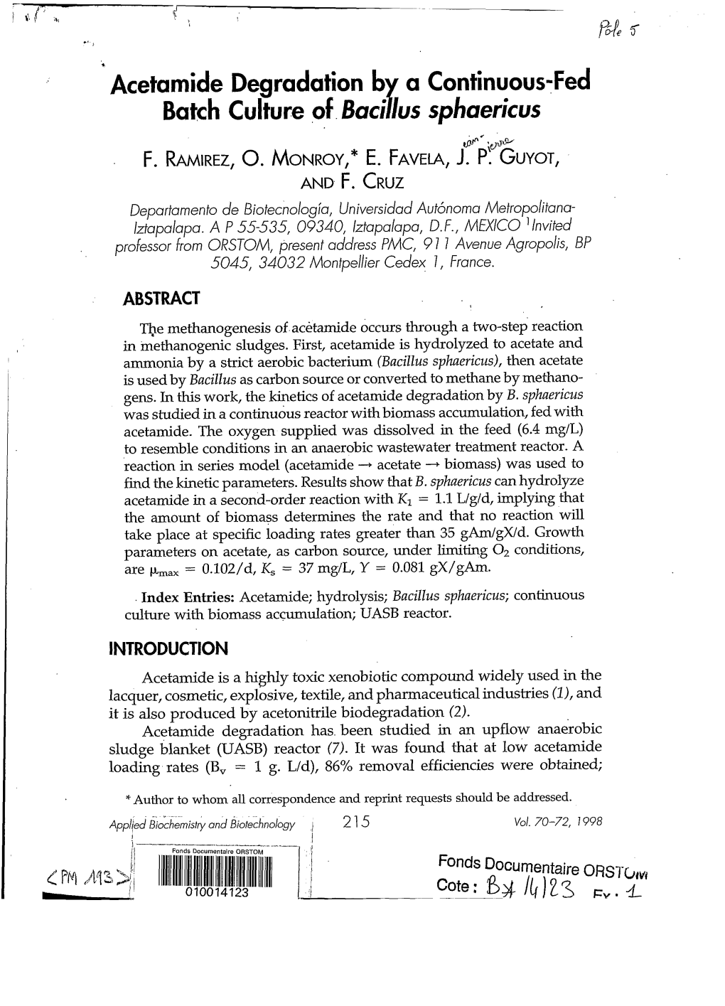 Acetamide Degradation by a Continuous-Fed Batch Culture Of