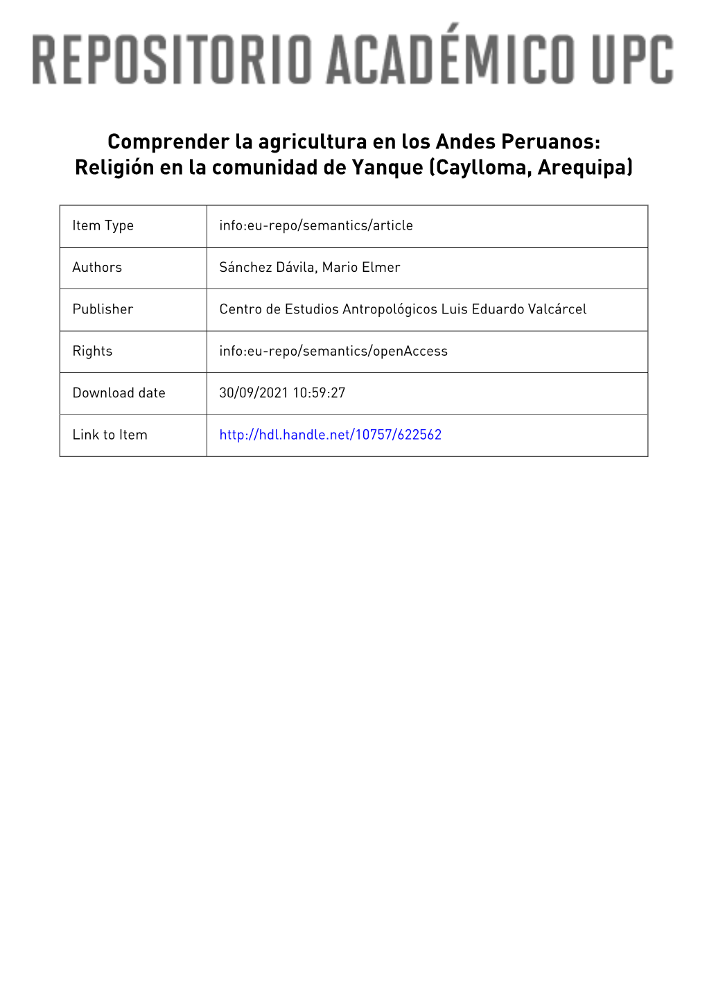Religión En La Comunidad De Yanque (Caylloma, Arequipa)