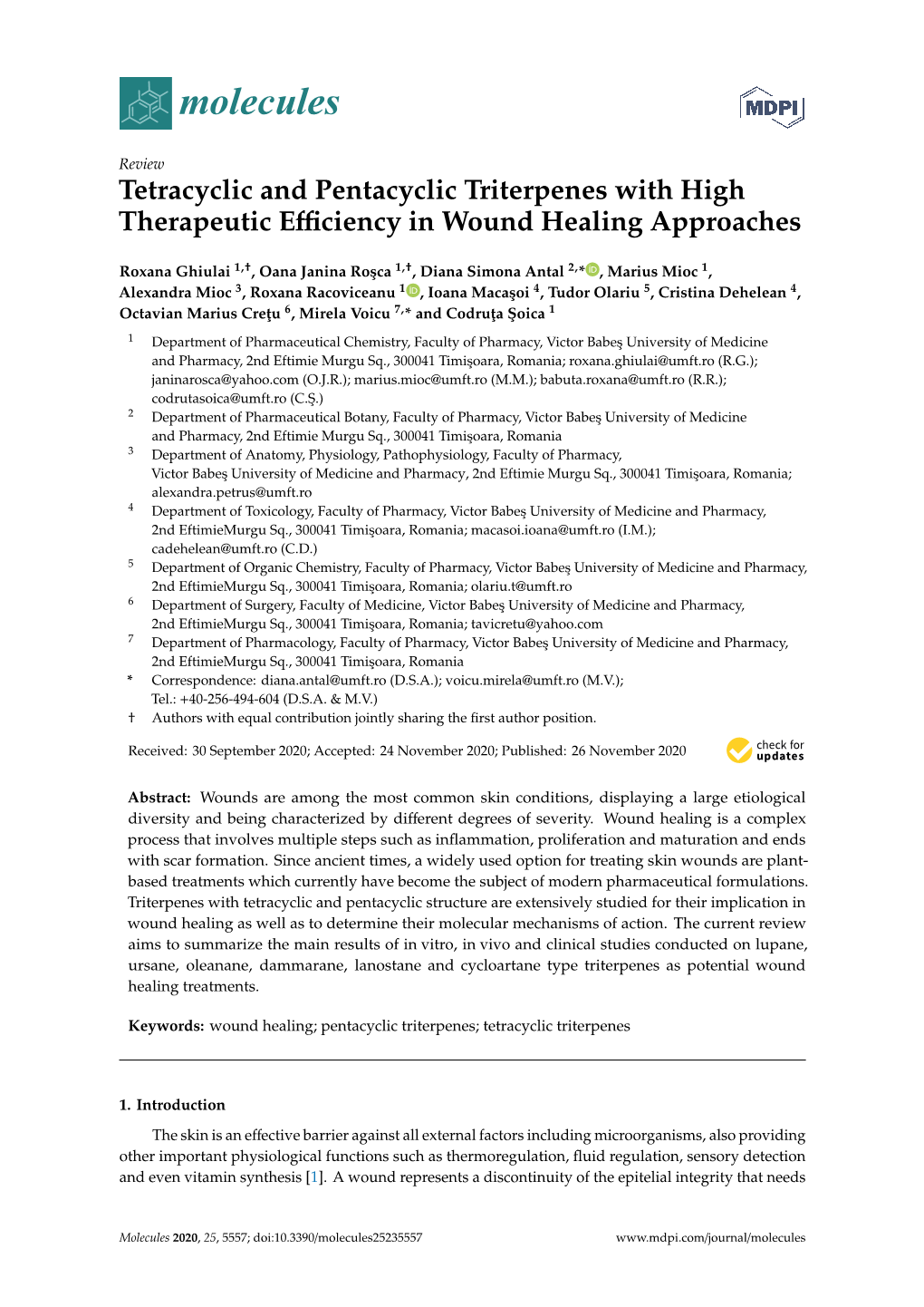 Tetracyclic and Pentacyclic Triterpenes with High Therapeutic Eﬃciency in Wound Healing Approaches