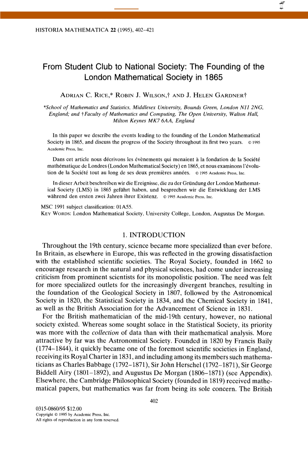 The Founding of the London Mathematical Society in 1865