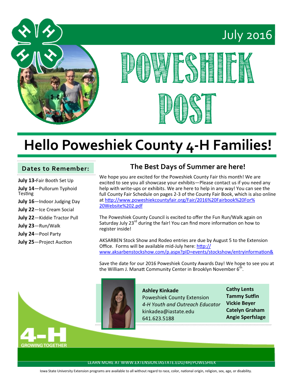 Hello Poweshiek County 4-H Families!