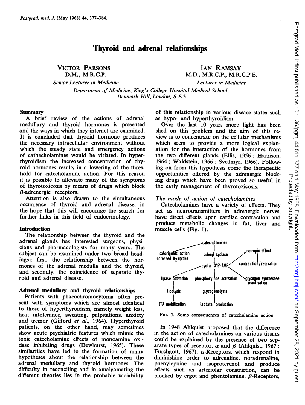 Thyroid and Adrenal Relationships VICTOR PARSONS IAN RAMSAY D.M., M.R.C.P