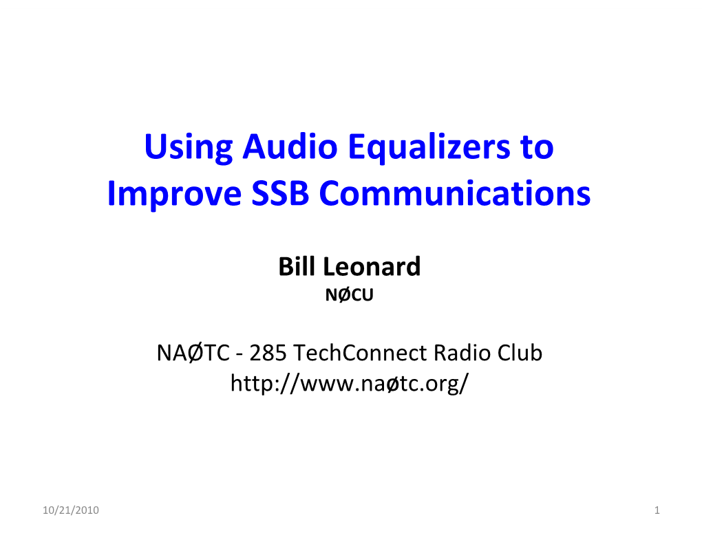 Using Audio Equalizers to Improve SSB Communications