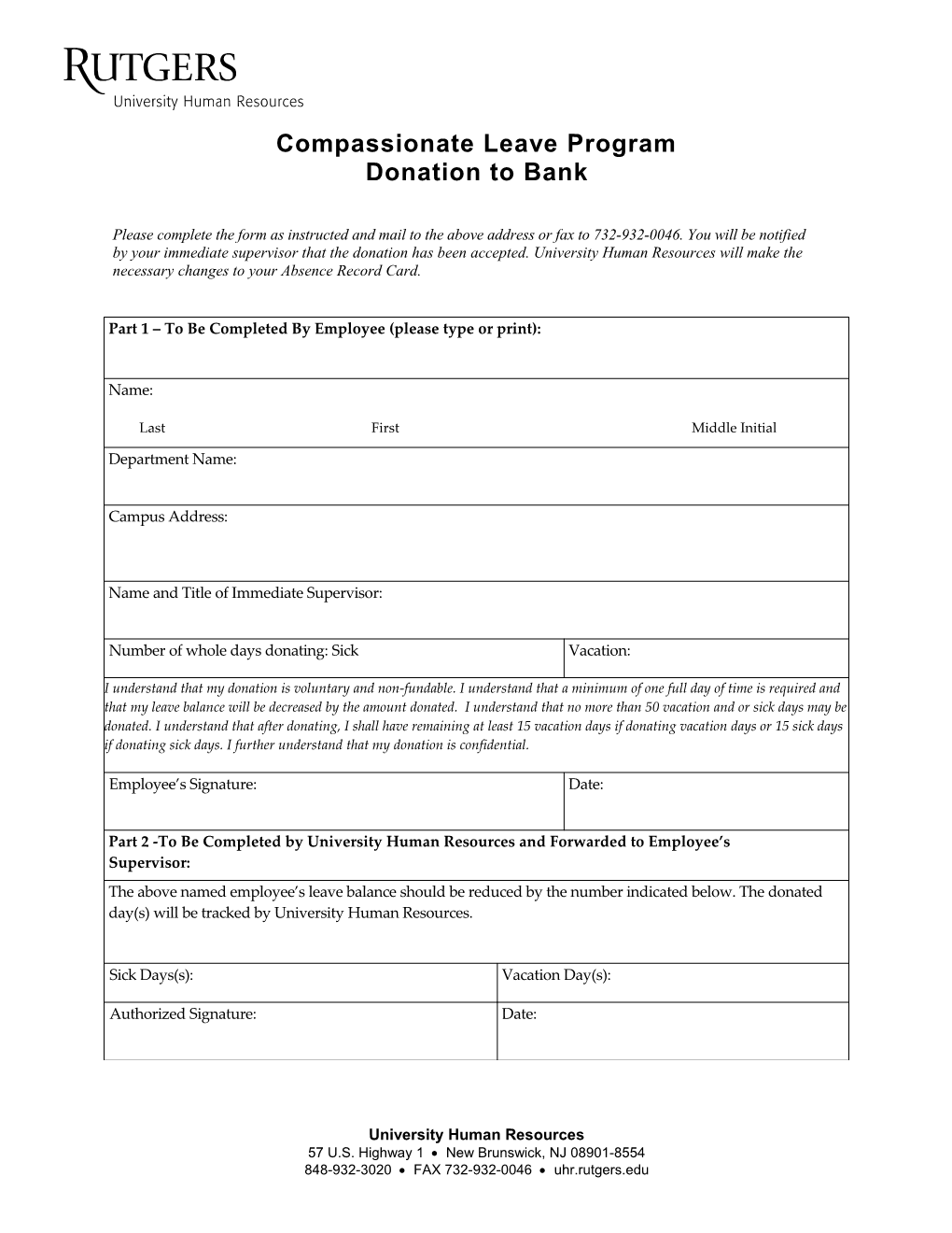 Compassionate Leave Donation Form