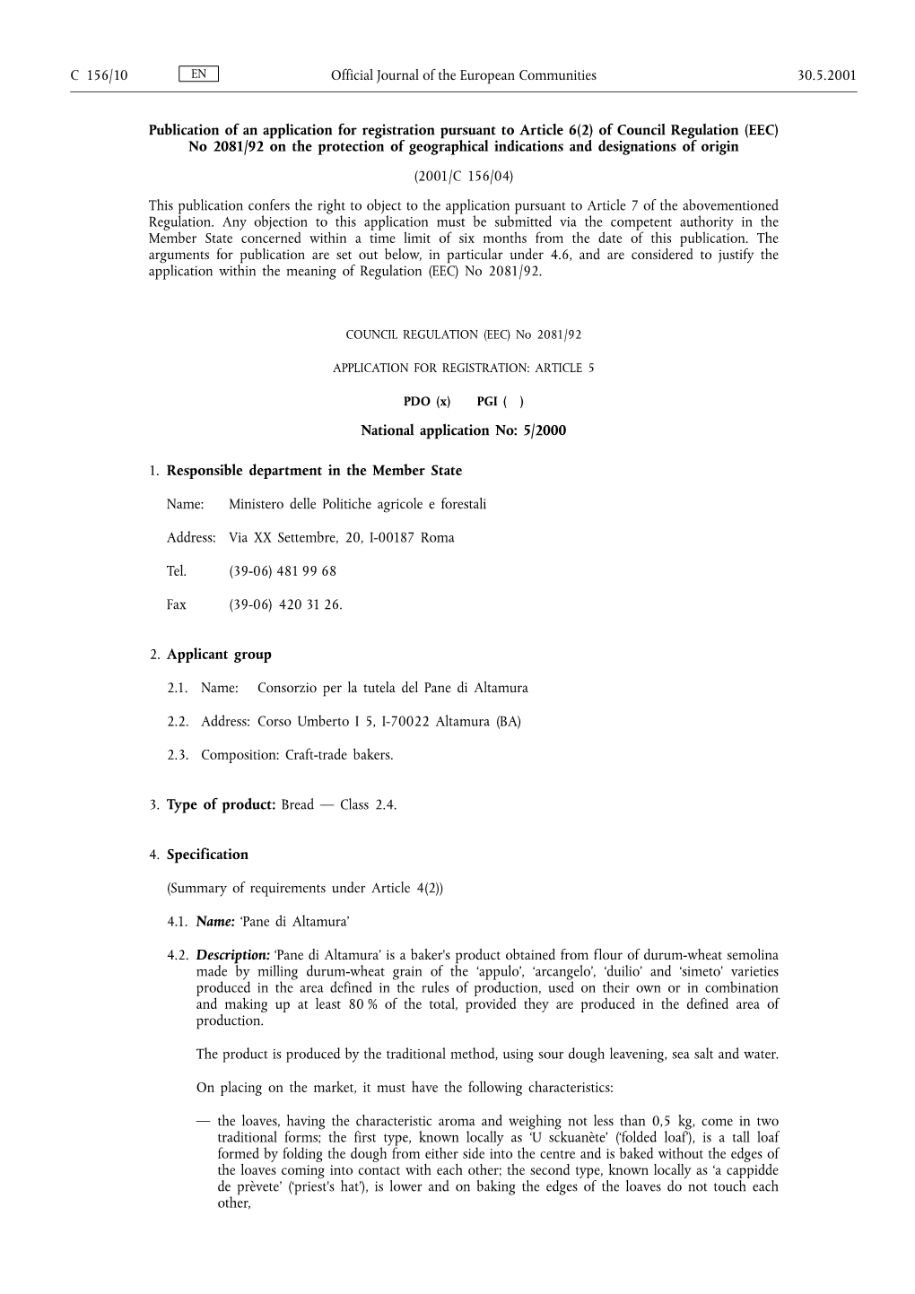 Of Council Regulation (EEC) No 2081/92 on the Protection of Geographical Indications and Designations of Origin