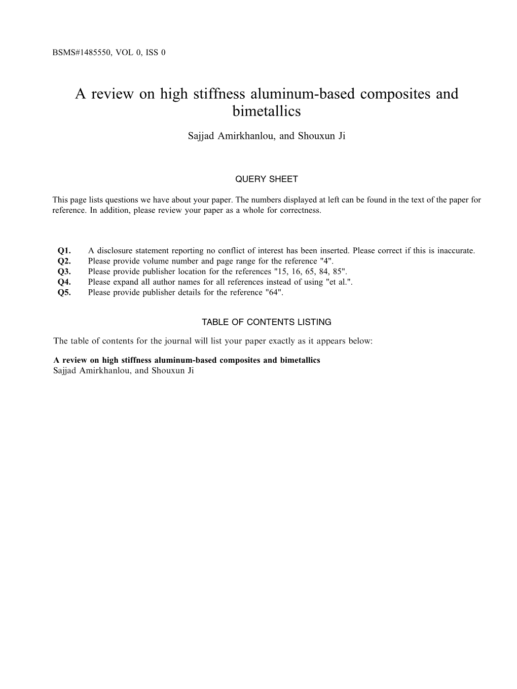 A Review on High Stiffness Aluminum-Based Composites and Bimetallics