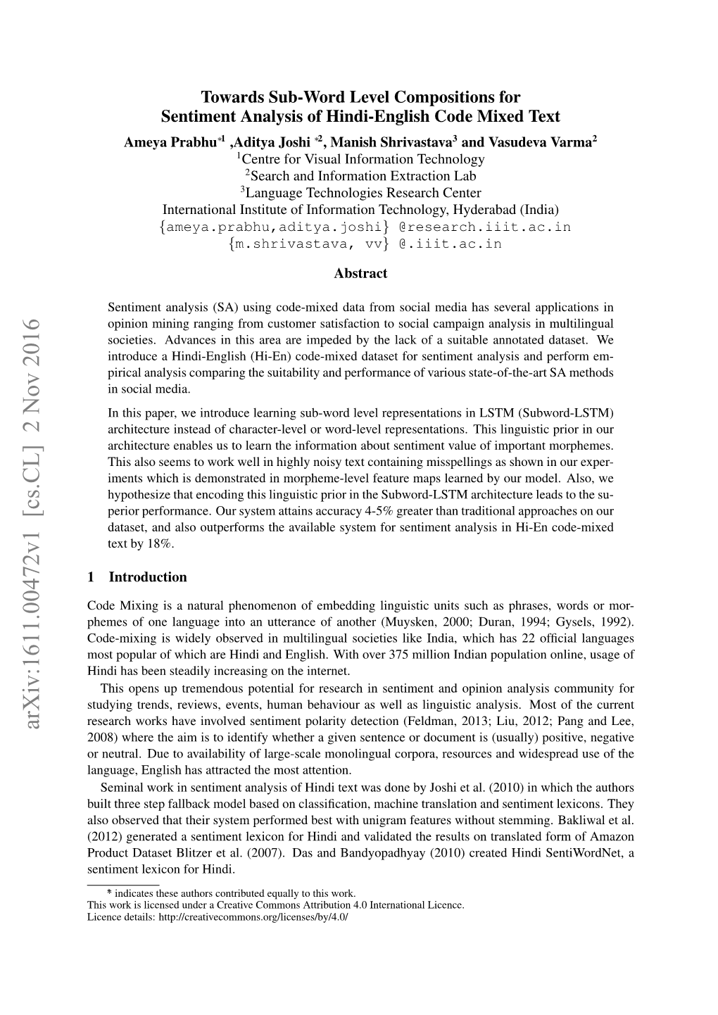 Towards Sub-Word Level Compositions for Sentiment