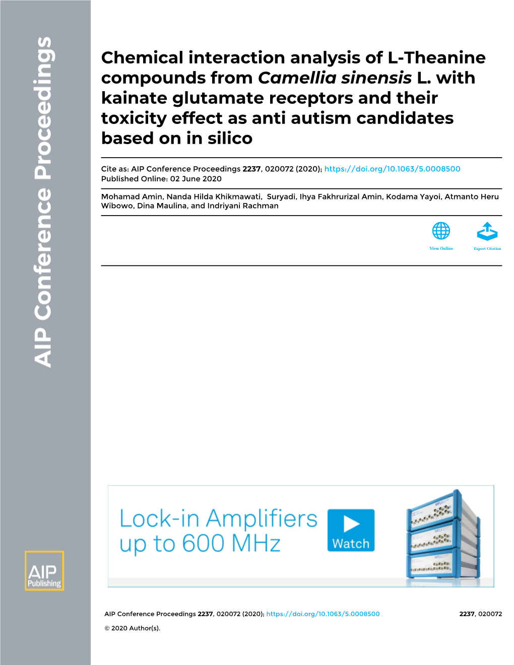 Chemical Interaction Analysis of L-Theanine Compounds from Camellia Sinensis L