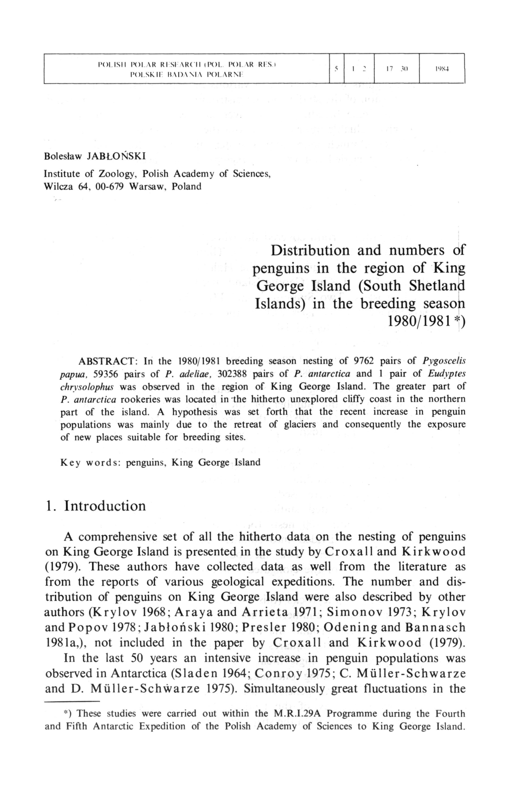 South Shetland Islands) in the Breeding Season 1980/19811