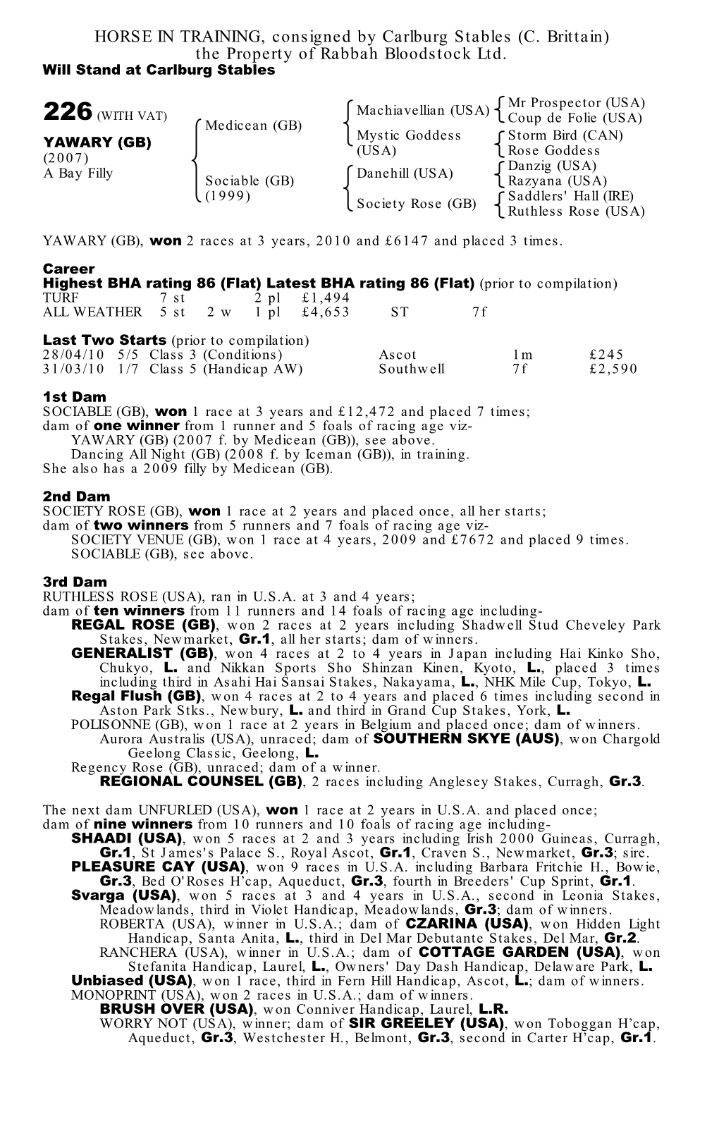 MARE, Consigned by Yorton Farm