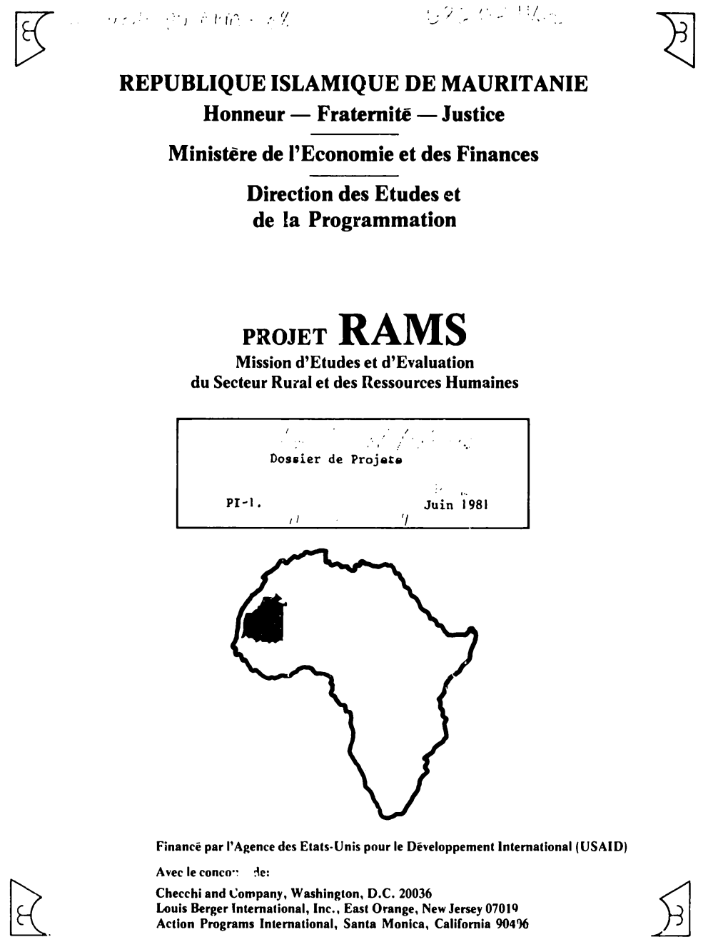 REPUBLIQUE ISLAMIQUE DE MAURITANIE Honneur - Fraternitw - Justice Ministkre De I'economie Et Des Finances Direction Des Etudes Et De La Programmation