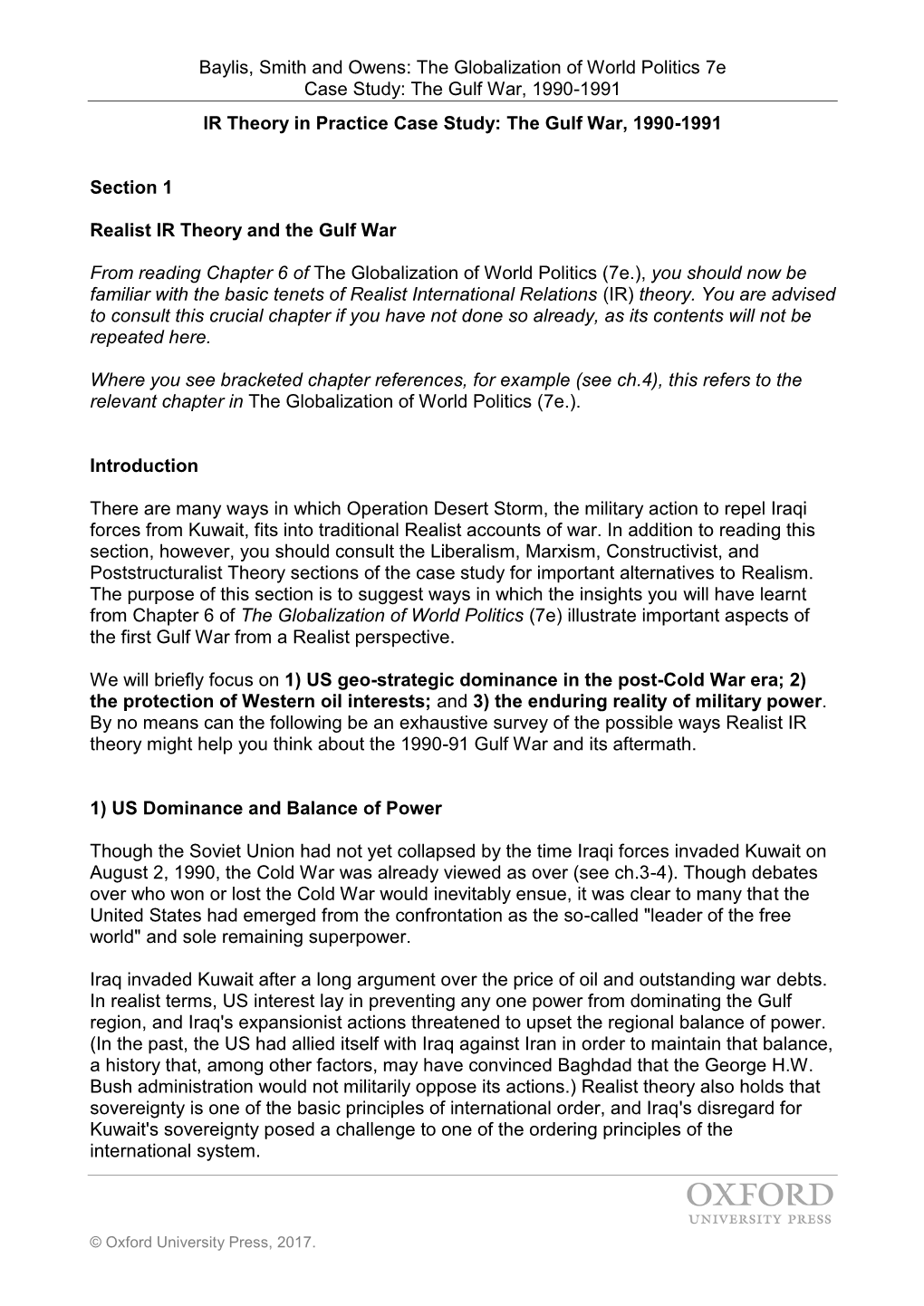 IR Theory in Practice Case Study: the Gulf War, 1990-1991