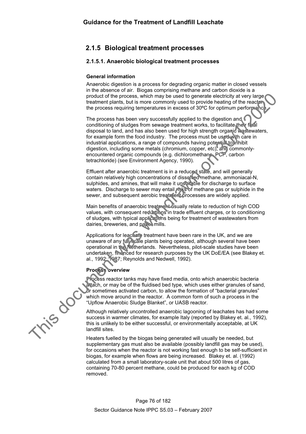 Guidance for the Treatment of Landfill Leachate