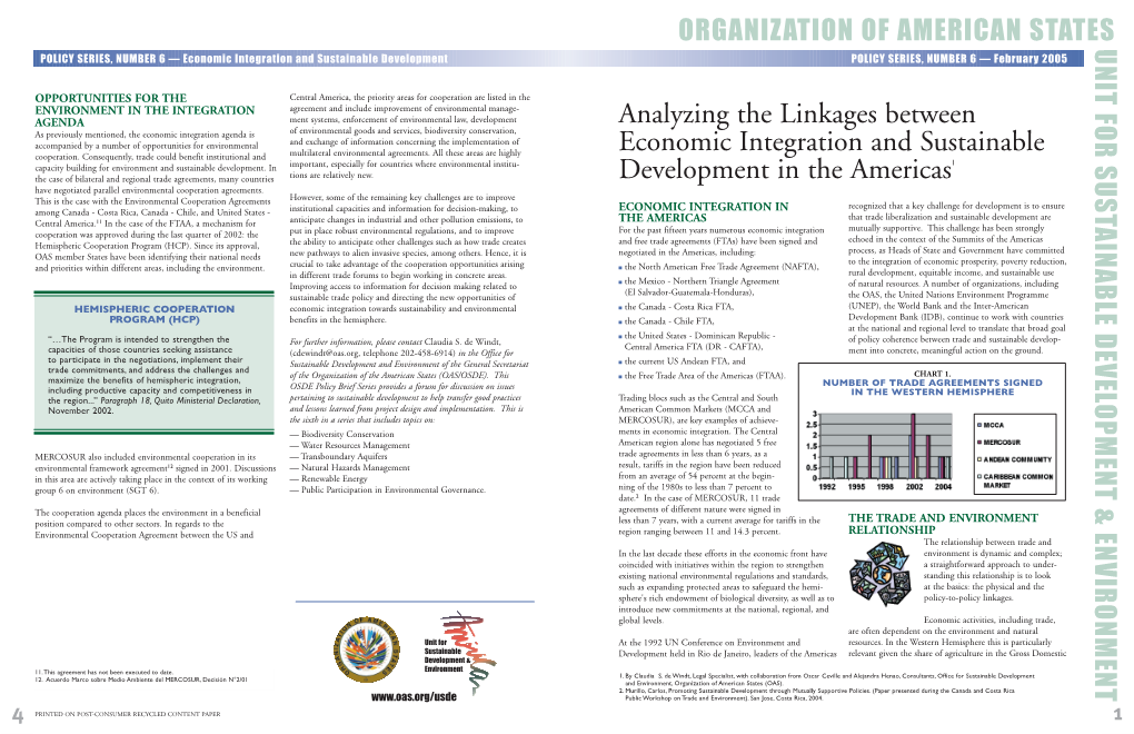 Economic Integration and Sustainable Development POLICY SERIES, NUMBER 6 — February 2005