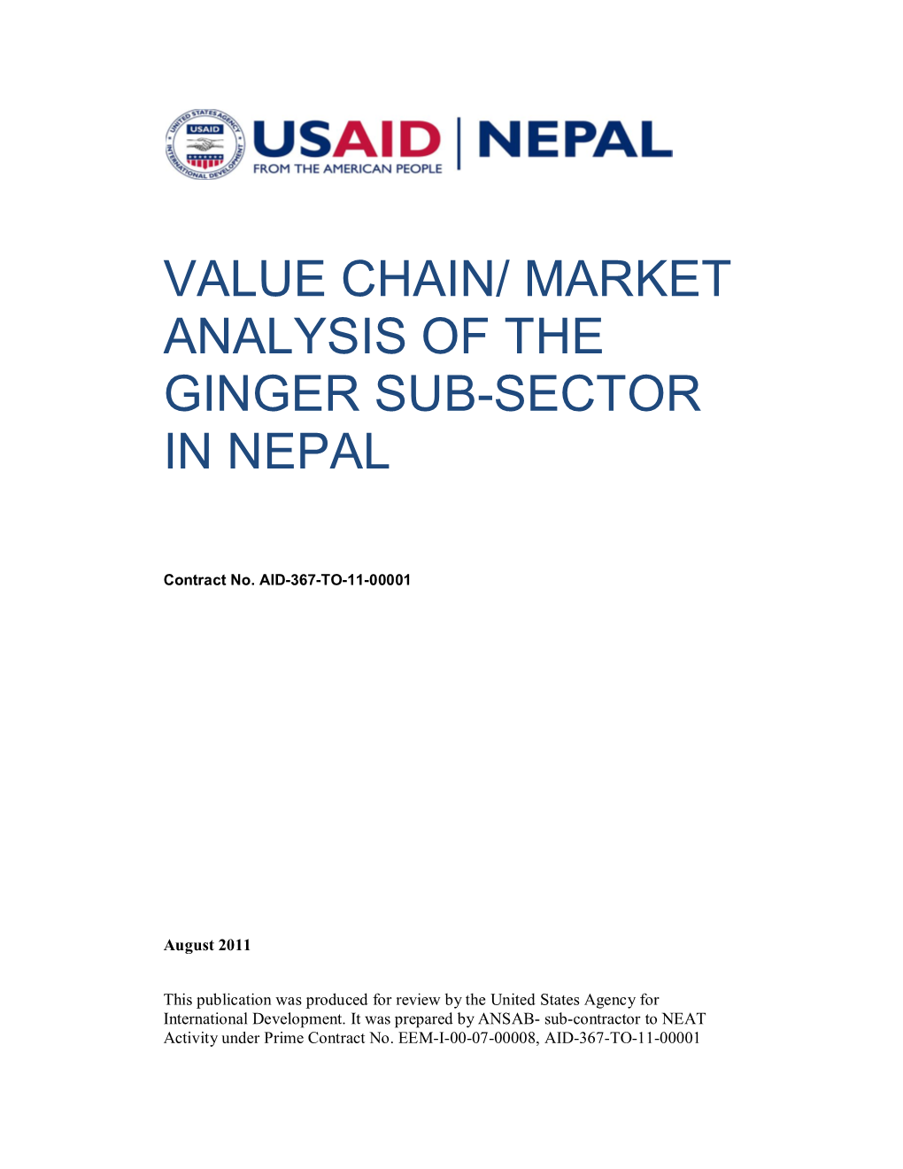 Value Chain/ Market Analysis of the Ginger Subsector in Nepal