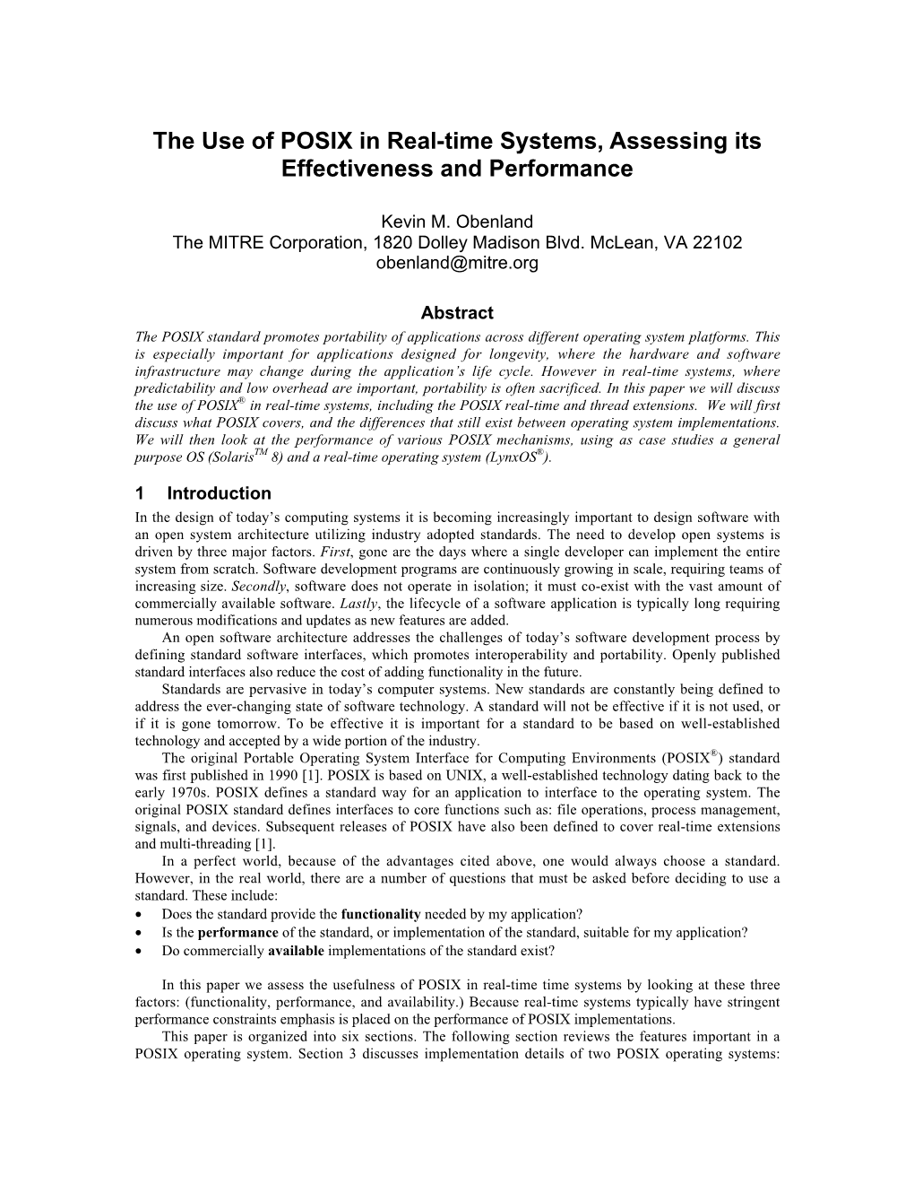 The Use of POSIX in Real-Time Systems, Assessing Its Effectiveness and Performance