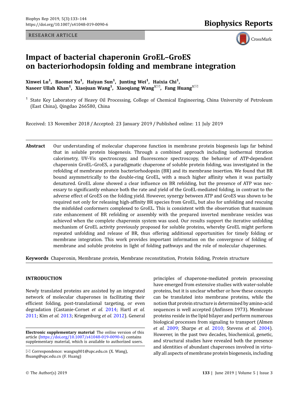 Impact of Bacterial Chaperonin Groel–Groes on Bacteriorhodopsin Folding and Membrane Integration