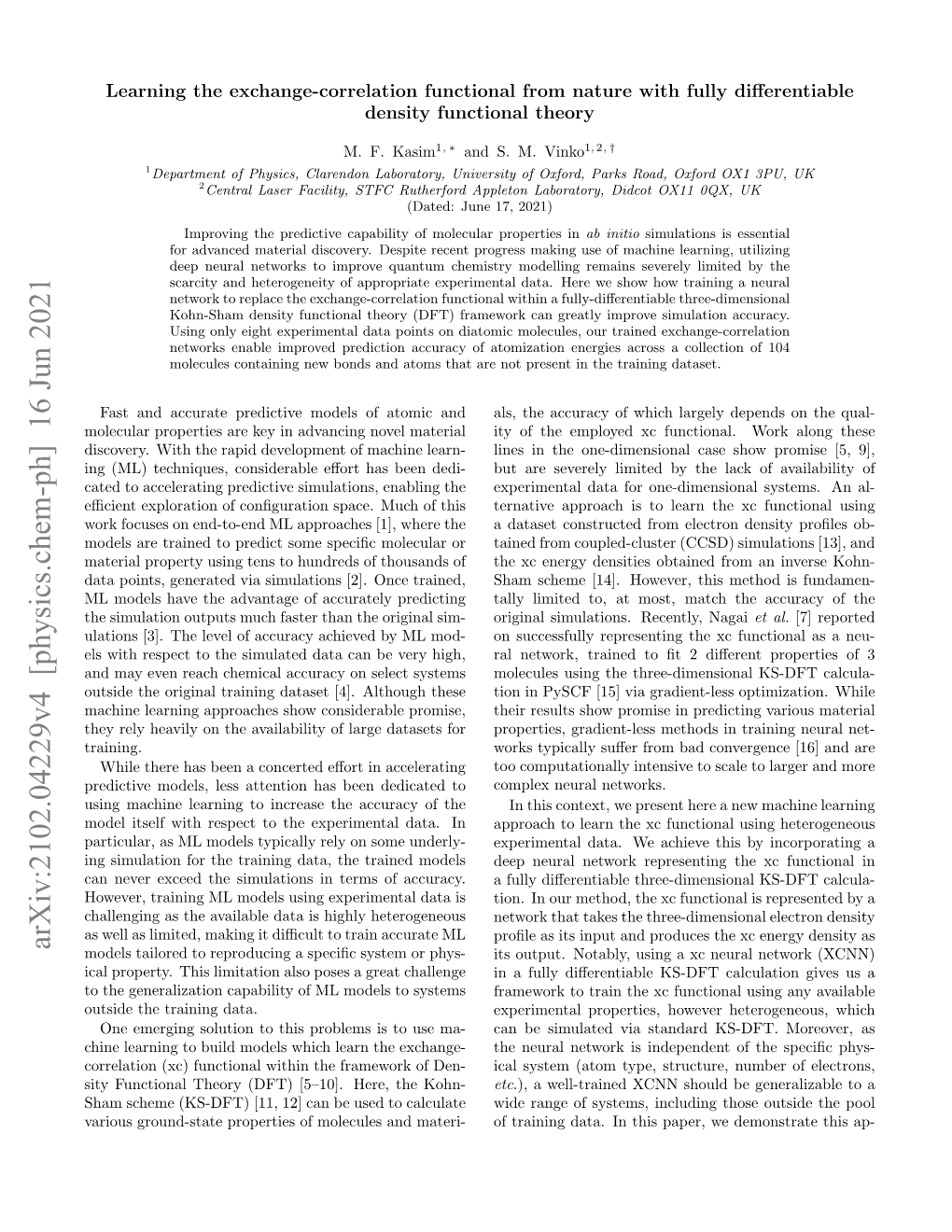 Arxiv:2102.04229V4 [Physics.Chem-Ph] 16 Jun 2021 Models Tailored to Reproducing a Speciﬁc System Or Phys- Its Output