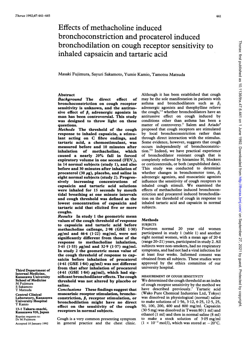 Bronchoconstriction and Procaterol Induced Bronchodilation on Cough