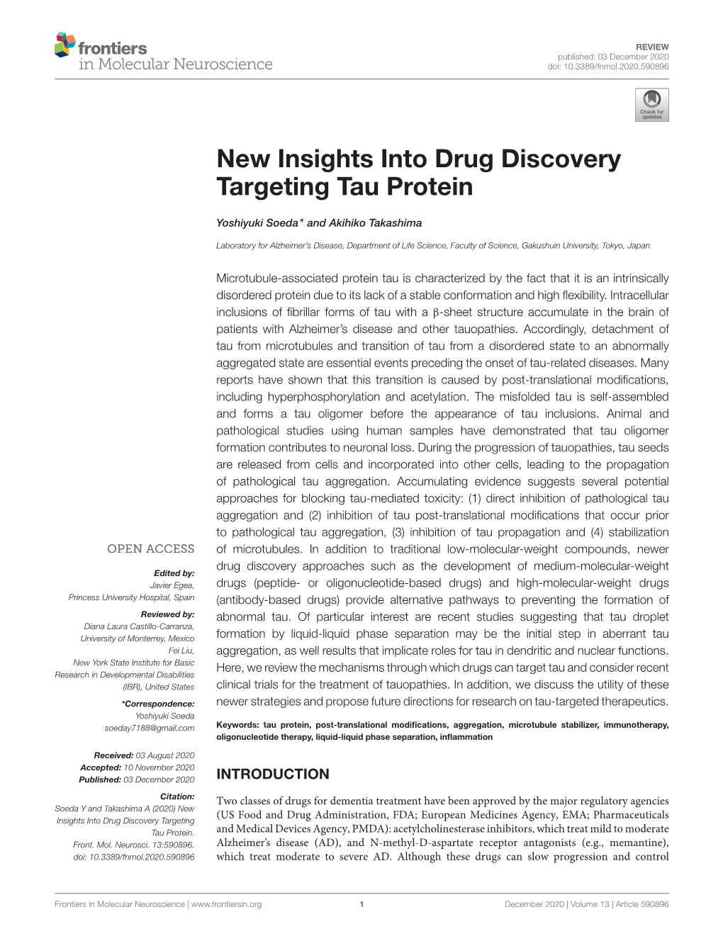 New Insights Into Drug Discovery Targeting Tau Protein