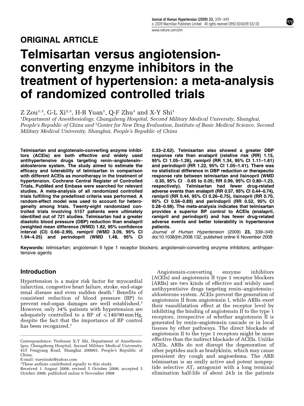 Telmisartan Versus Angiotension-Converting