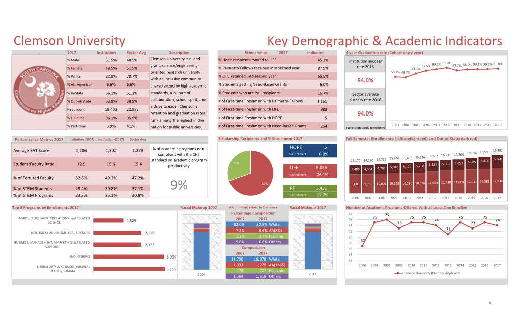 Clemson University 9% Key Demographic & Academic Indicators
