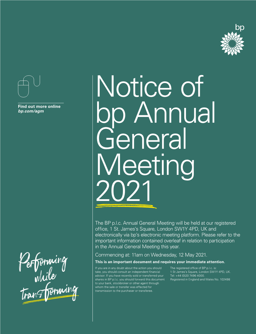 Notice of BP Annual General Meeting 2021