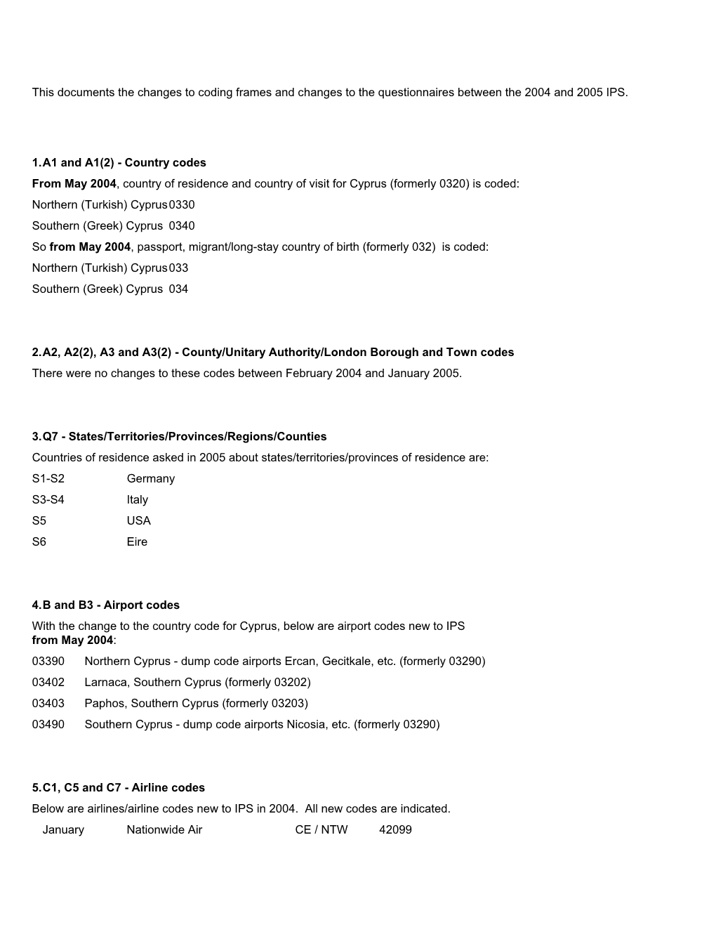 Cuments the Changes to Coding Frames and Changes to the Questionnaires Between the 2004 and 2005 IPS