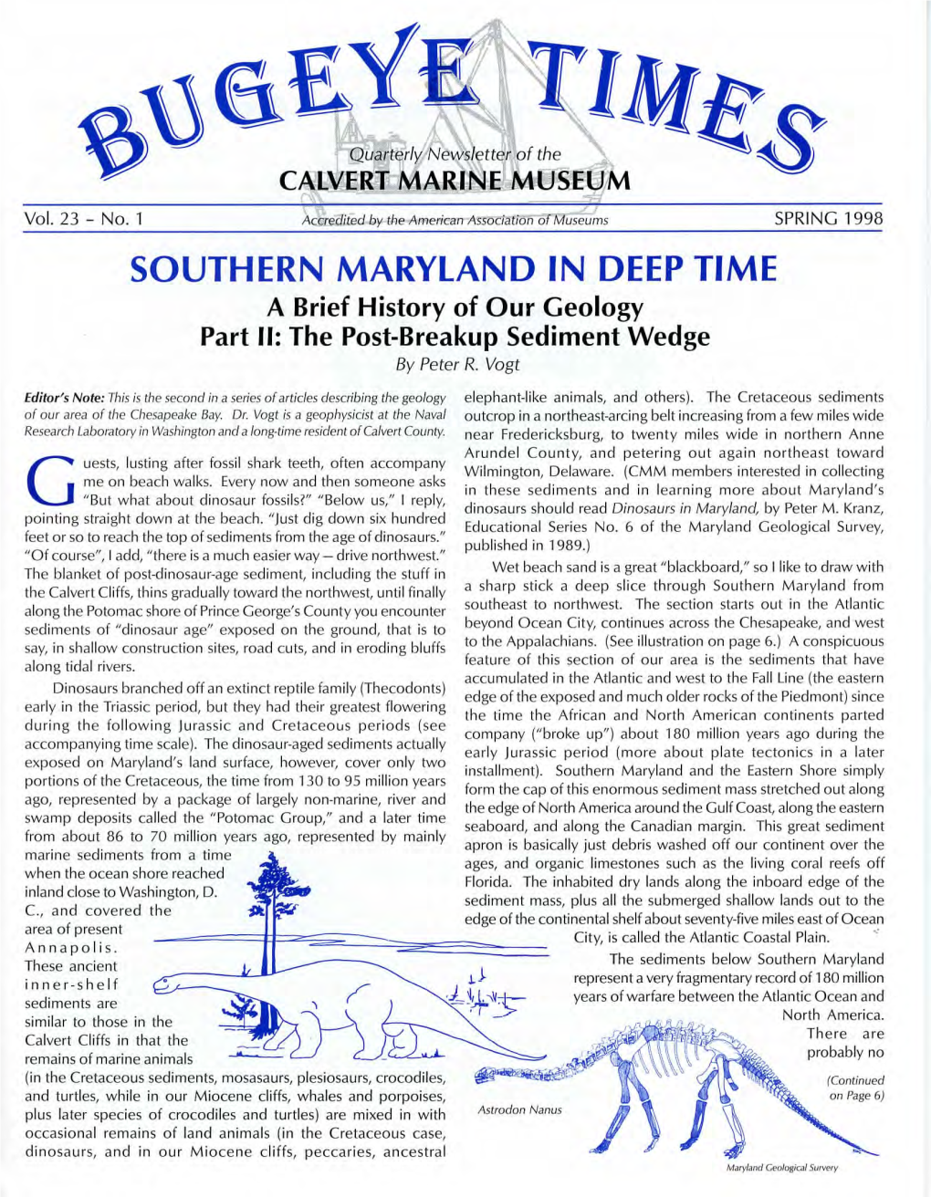 SOUTHERN MARYLAND in DEEP TIME a Brief History of Our Geology Part II: the Post-Breakup Sediment Wedge by Peter R