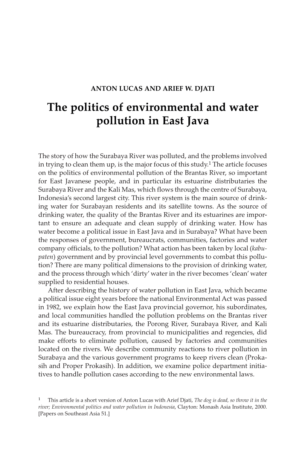 The Politics of Environmental and Water Pollution in East Java