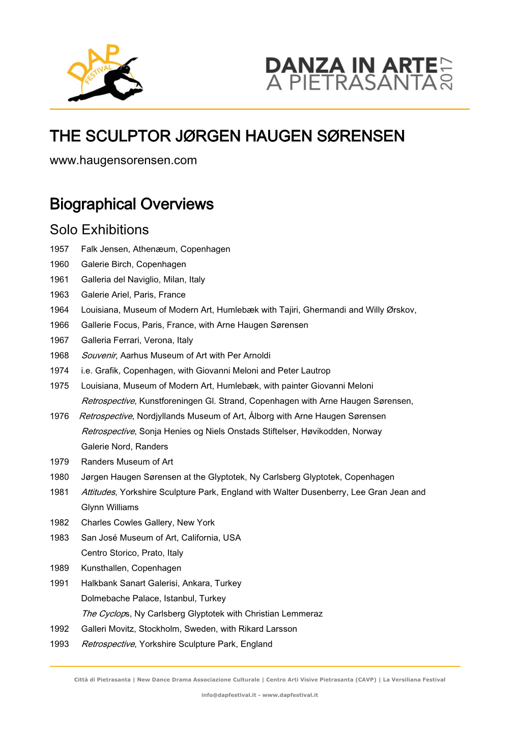 THE SCULPTOR JØRGEN HAUGEN SØRENSEN Biographical Overviews